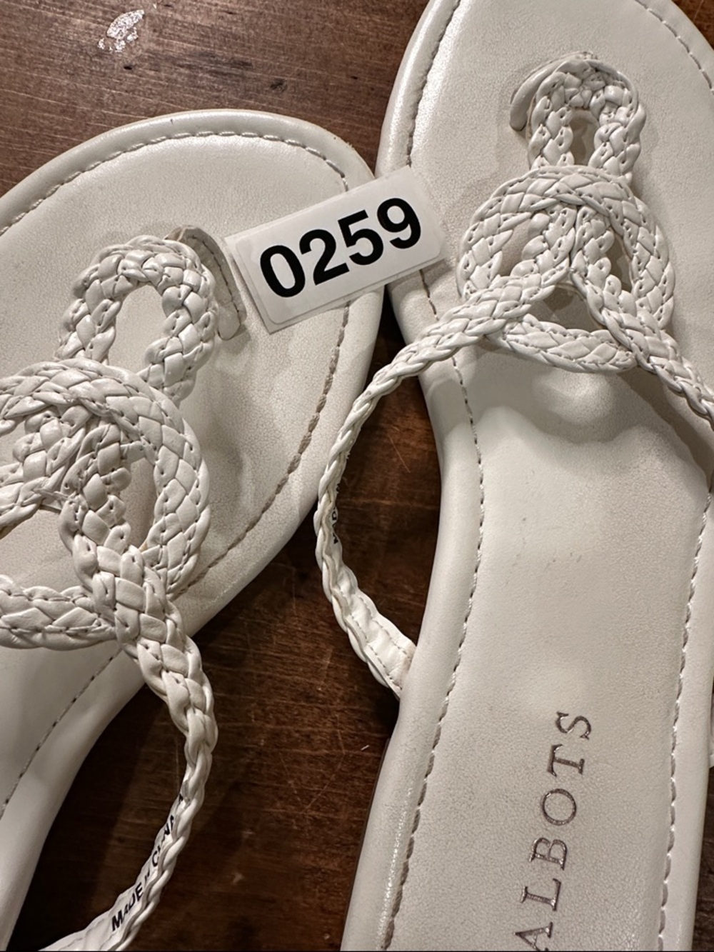 Talbots White Braided Medallion Faux Leather Thong Sandals - Picture 9 of 9